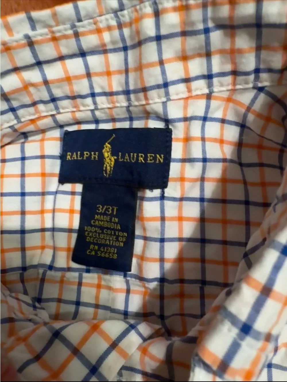 Ralph Lauren Boys Orange & Blue Plaid Button-Down Shirt